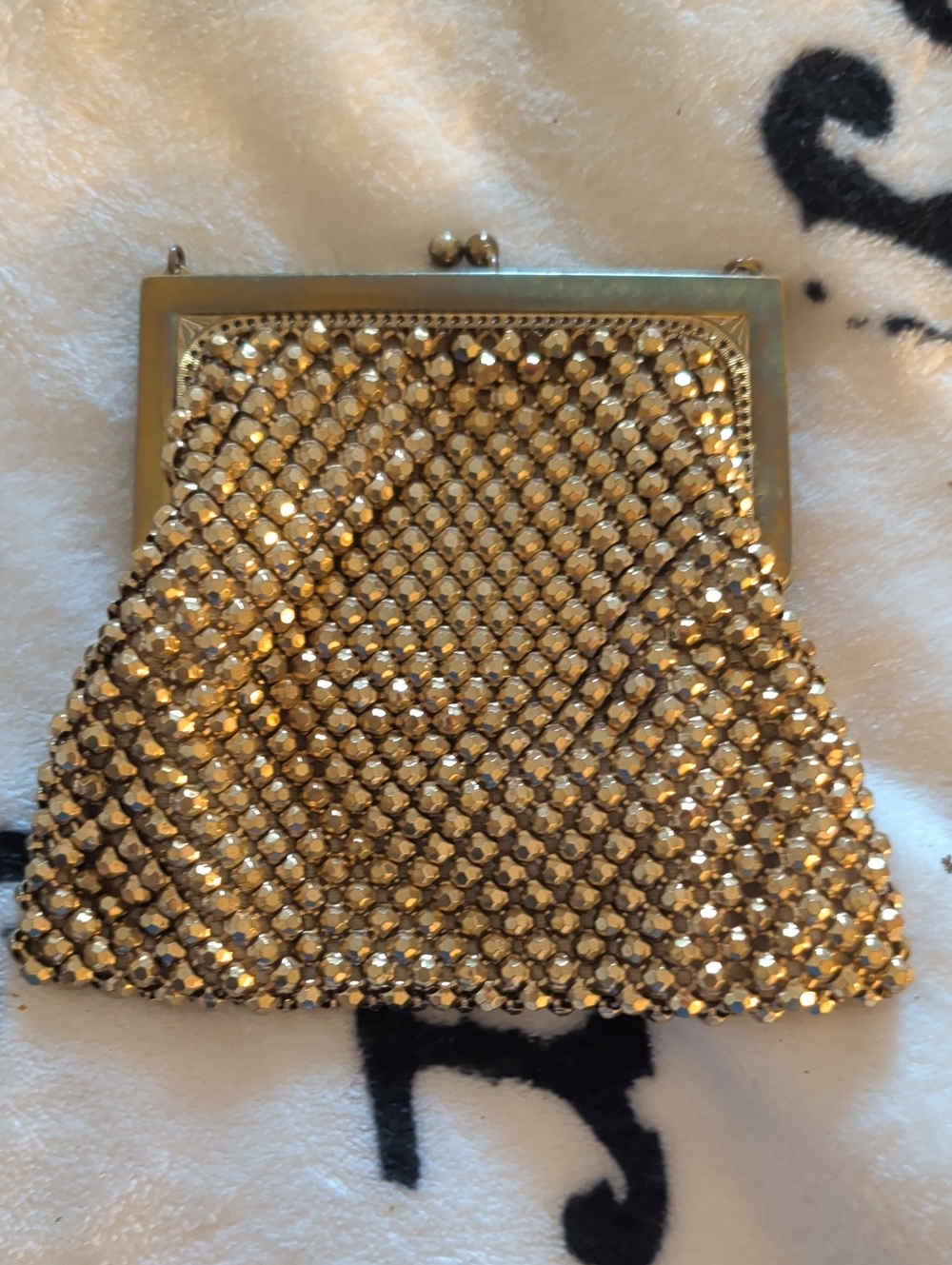 Whiting & Davis Gold Mesh Rhinestone Evening Clutch